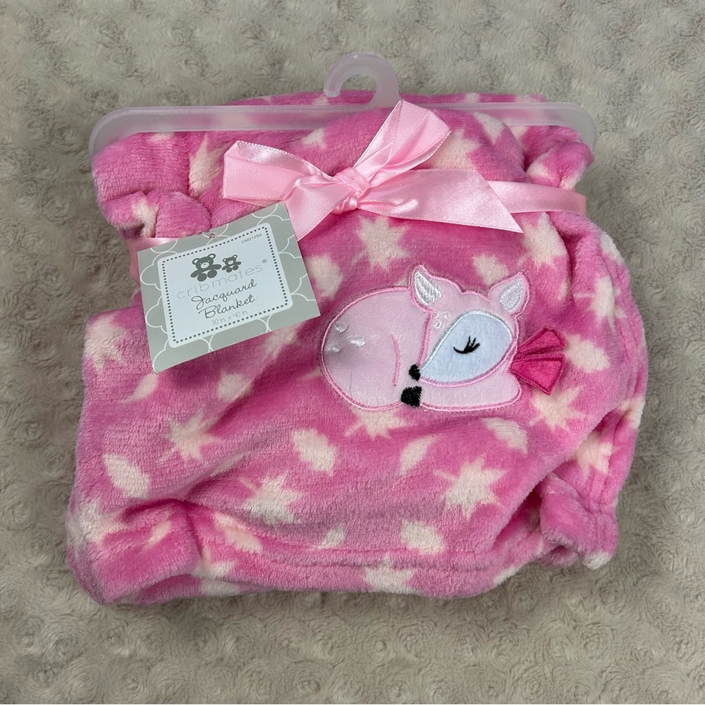 Cribmates Fox Jacquard Baby Blanket Pink White Leaves Leaf Plush Soft Lovey